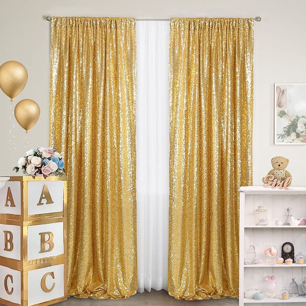 SoarDream Sequin Backdrop Curtains 2 Panels 2FTx8FT Gold Sequin Photo