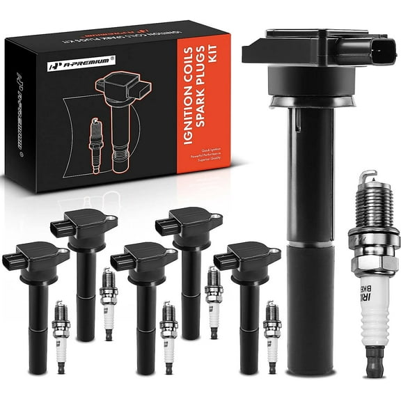 A-Premium Ignition Coils and Spark Plugs Kits Compatible with Mitsubishi Galant 2004-2007, Endeavor 2004-2008, 3.8L 6-PC Set