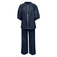 thumbnail image 5 of Xunmmm Women's Cotton Linen Two Piece Set Loose Fit Half Sleeve Zipper Shirt and Wide Leg Pant Casual Summer 2 Piece Set for Women Linen Pants Set Outerwear, 5 of 6