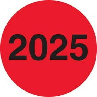 "2025" (Fluorescent Red) Year Labels - 3" Circle, 500 Labels/Roll