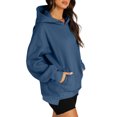thumbnail image 2 of XPMWRP Women's Oversized Solid Color Hooded Sports Sweatshirt Long Sleeve Casual Trendy Pullover Tops Winter Warm Soft Loose Clothes with Pockets Blue M, 2 of 7