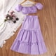 thumbnail image 3 of Gibobby faldas largas de mujer casuales niñas y niños pequeños, blusa de manga corta de burbuja, conjunto de falda sólida, 2 uds.(Morado, 9-11 Años), 3 of 4