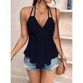 thumbnail image 5 of Women Tie Back Tank Tops Criss Deep V Neck Spaghetti Strap Backless Tanks Going Out Dark Blue XL, 5 of 9