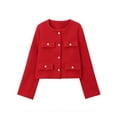 thumbnail image 3 of Womens Cropped Jacket Collarless Button Down Business Casual Fall Outfits Winter Coats Red L, 3 of 9