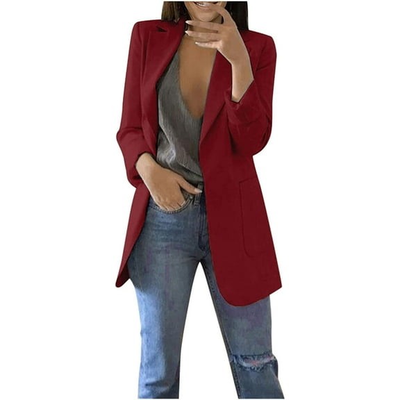 Womens Casual Blazers Open Front Long Sleeve Work Office Jackets Lapel Collor Lightweigth Jackets with Pockets XX-Large A-wine