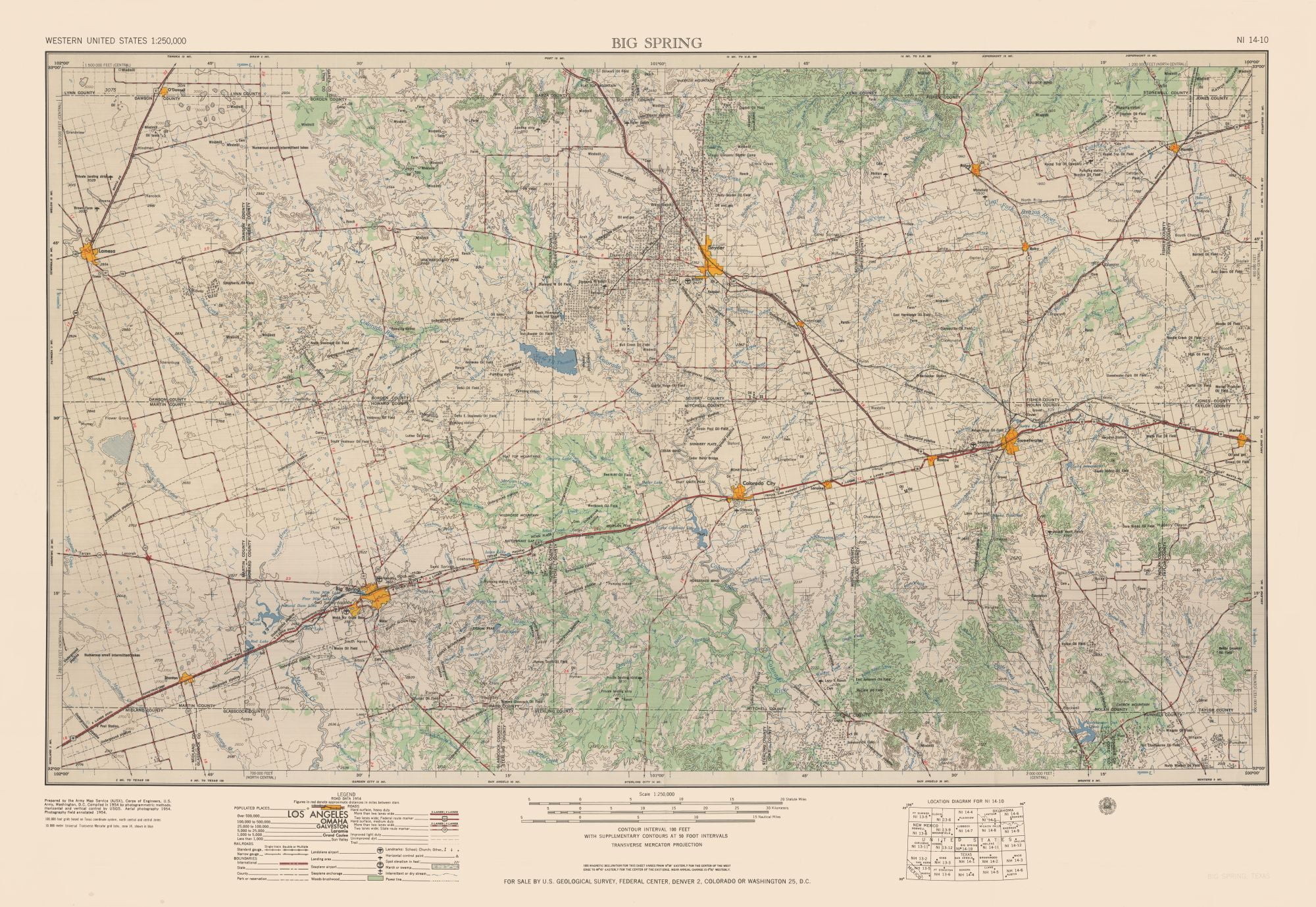 Topo Map Big Spring Texas Quad USGS 1954 23.00 x 33.38 Glossy
