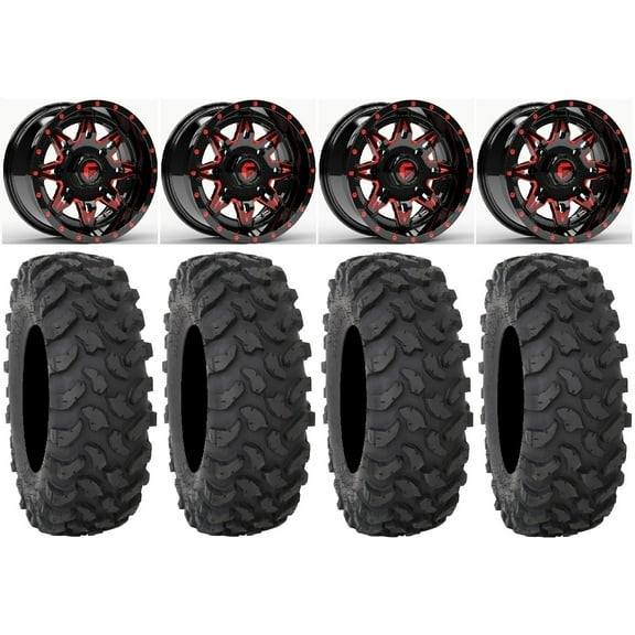 Fuel Lethal Red 15" Wheels 32" XTR370 Tires Kawasaki Mule Pro FXT