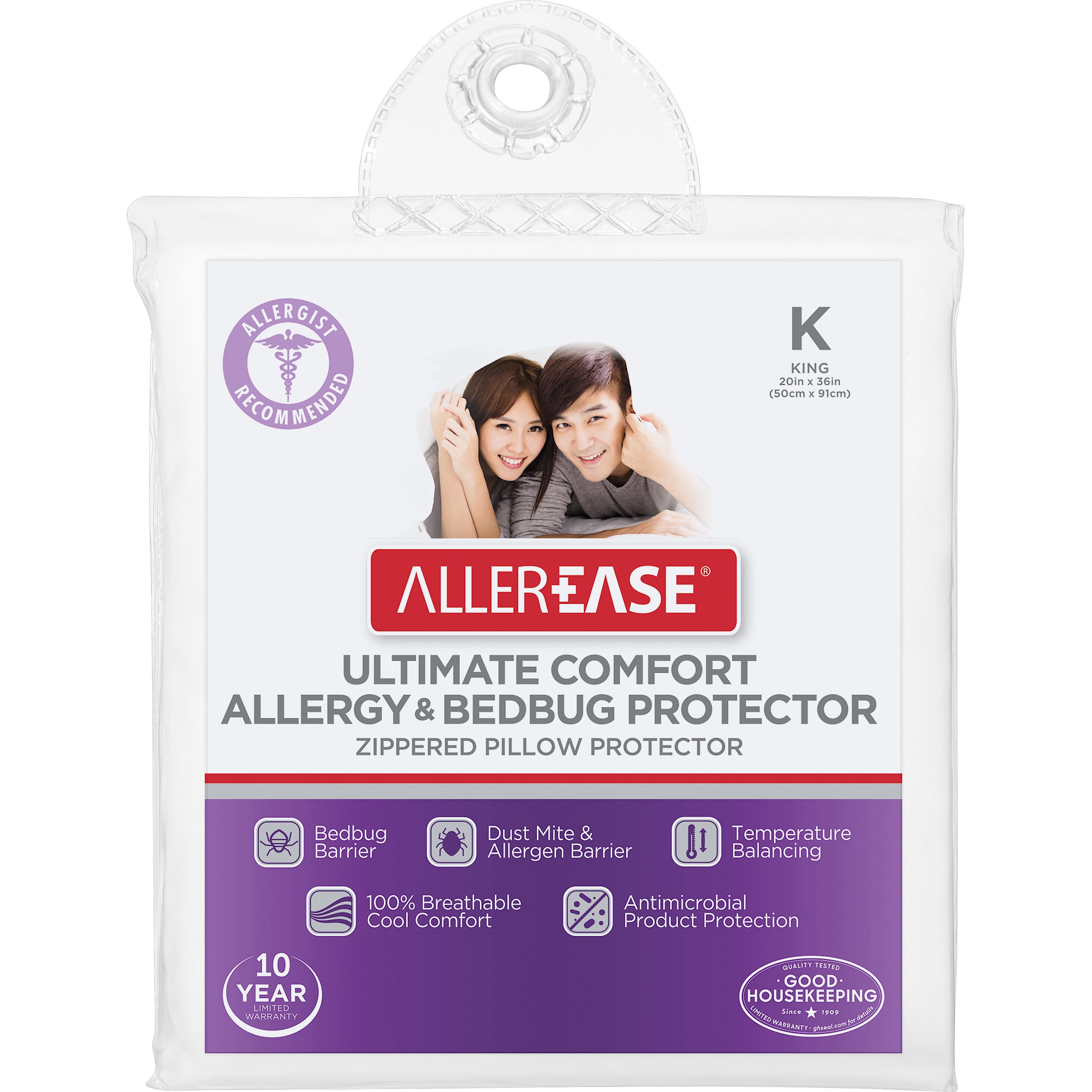 AllerEase Ultimate Comfort Allergy & Bedbug Protector Zippered Pillow