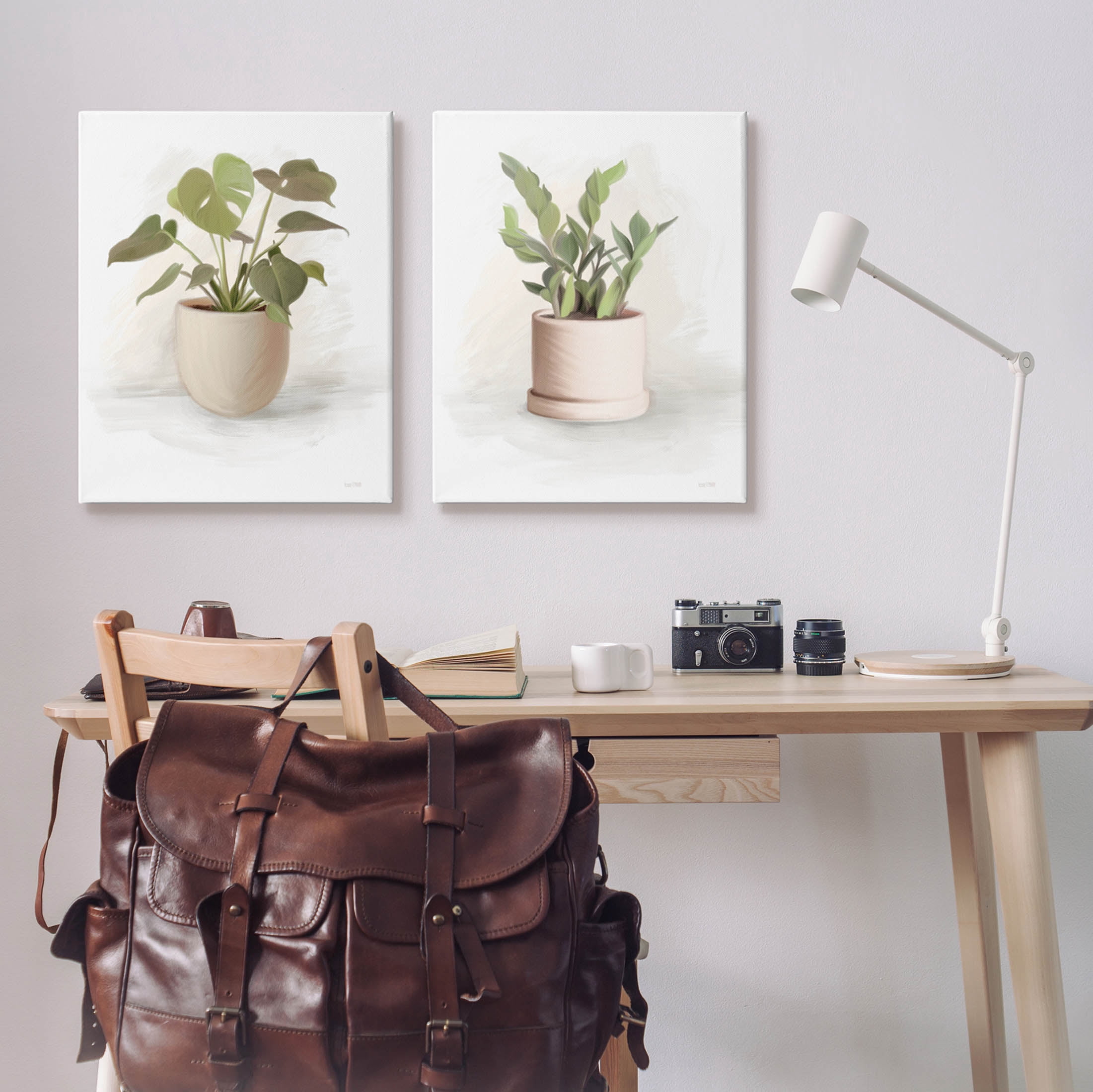 Stupell Industries Simple Cottage Potted Plants Graphic Art Gallery Wrapped Canvas Print Wall Art, Set of 2, Design by House Fenway