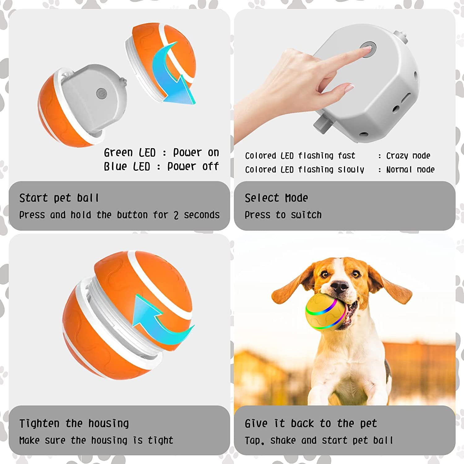 FLUFFEE Interactive Dog Toys Ball, Active Rolling Ball for Dog Boredom &  Stimulating with LED Lights, Motion Activated Automatic Moving Wicked Ball