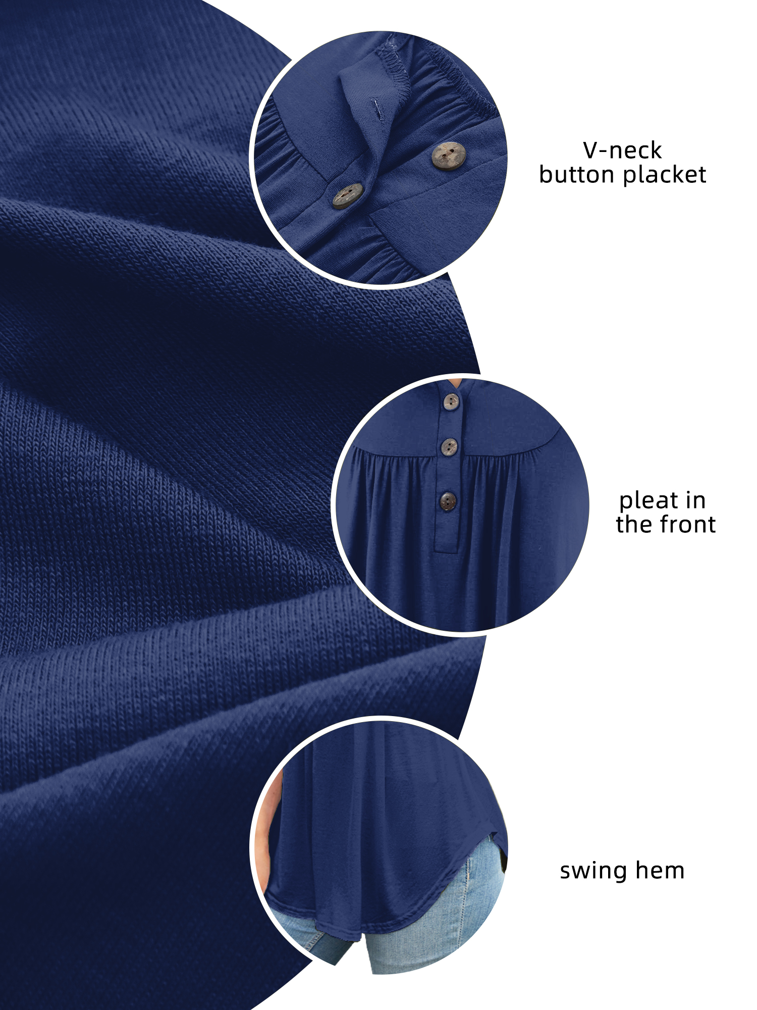 Fancyglim Women's Henley Short Sleeve Tunic Top, Navy photo 5