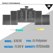 A1618 Laptop Battery for Mac-book Pro 15 Retina A1398 Mid 2015 Ver MJLQ2LL/A MJLT2LL/A MJLU2LL/A EMC 2909 2910, P/N:020-00079 02000079 1ICP9/47/95-ICP8/56/66-2 【11.36V 99.5Wh】