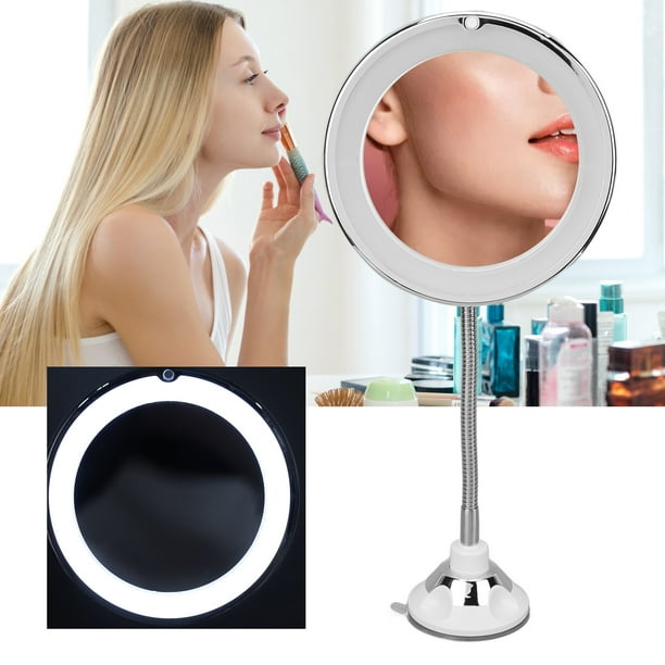 Espejo de Maquillaje ANGGREK con Aumento de 10X Luz LED Ventosa Cuello de Cisne Ajustable