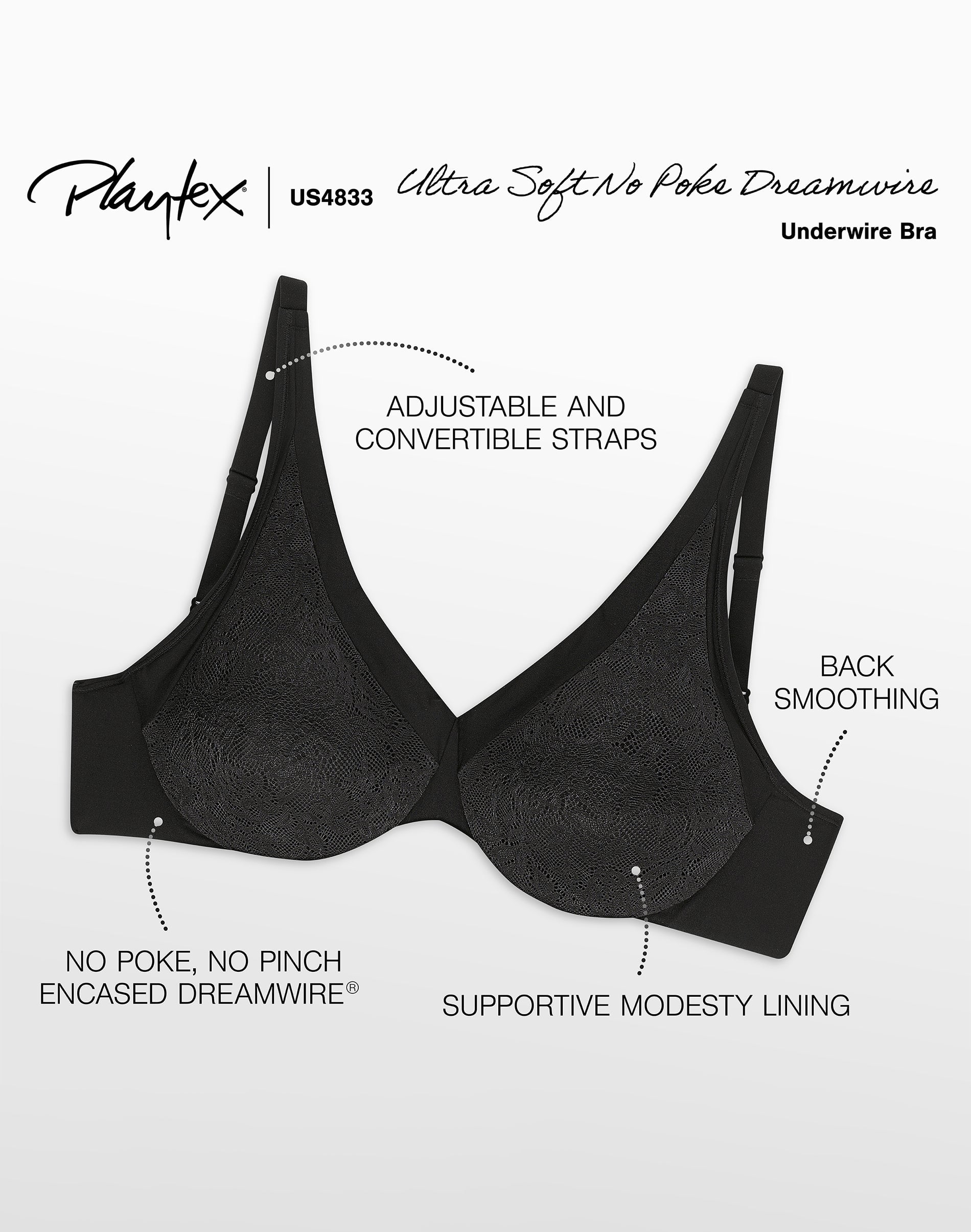Women's Playtex 4833 Ultra Soft No Poke Dreamwire Underwire Bra (White 38DD)