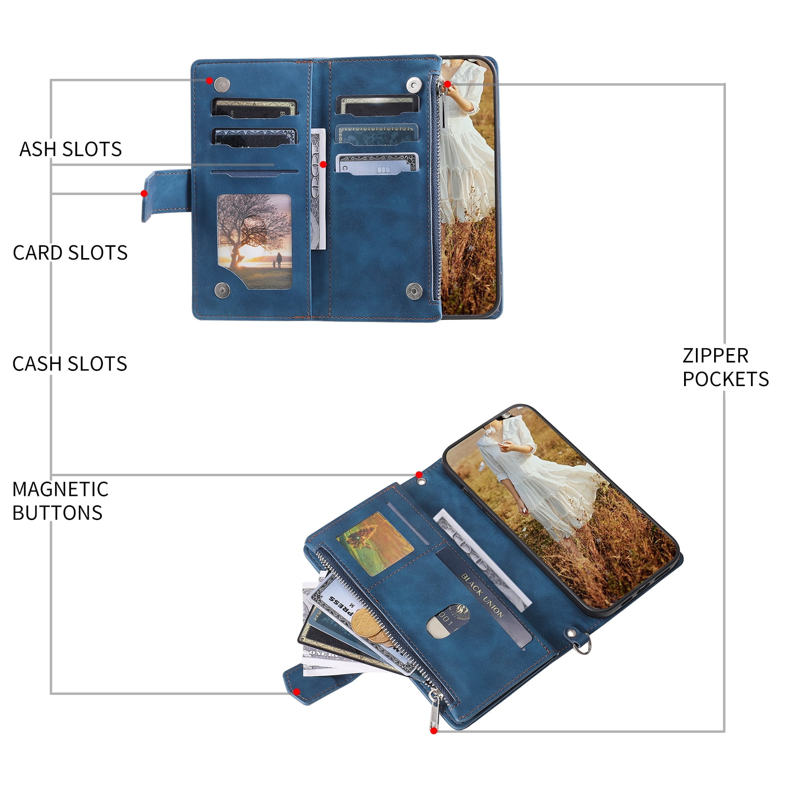 Wallet Case for Samsung Galaxy A12 5G (6.5 Inch) with Kickstand Card Slots Wrist Strap Case, Magnetic Shockproof Flip Phone Cover for Samsung Galaxy A12 5G,Blue