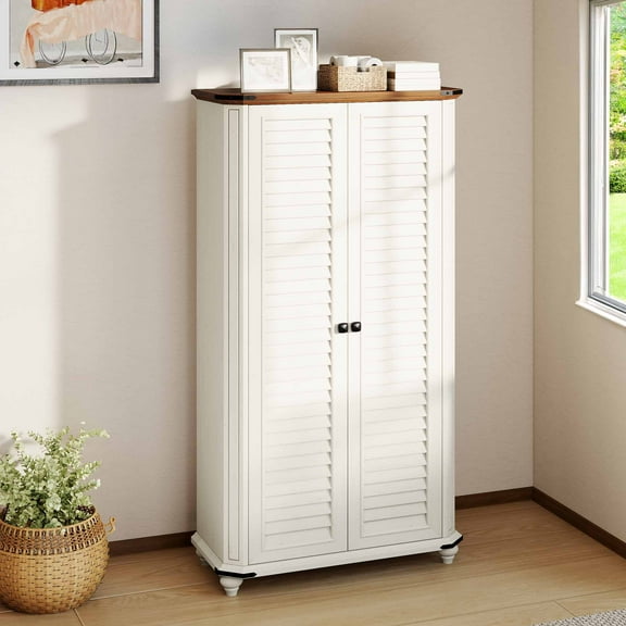 Craftian Pantry Cabinet with Doors & Adjustable Shelf, 45"H Kitchen Bathroom Cabinet, White