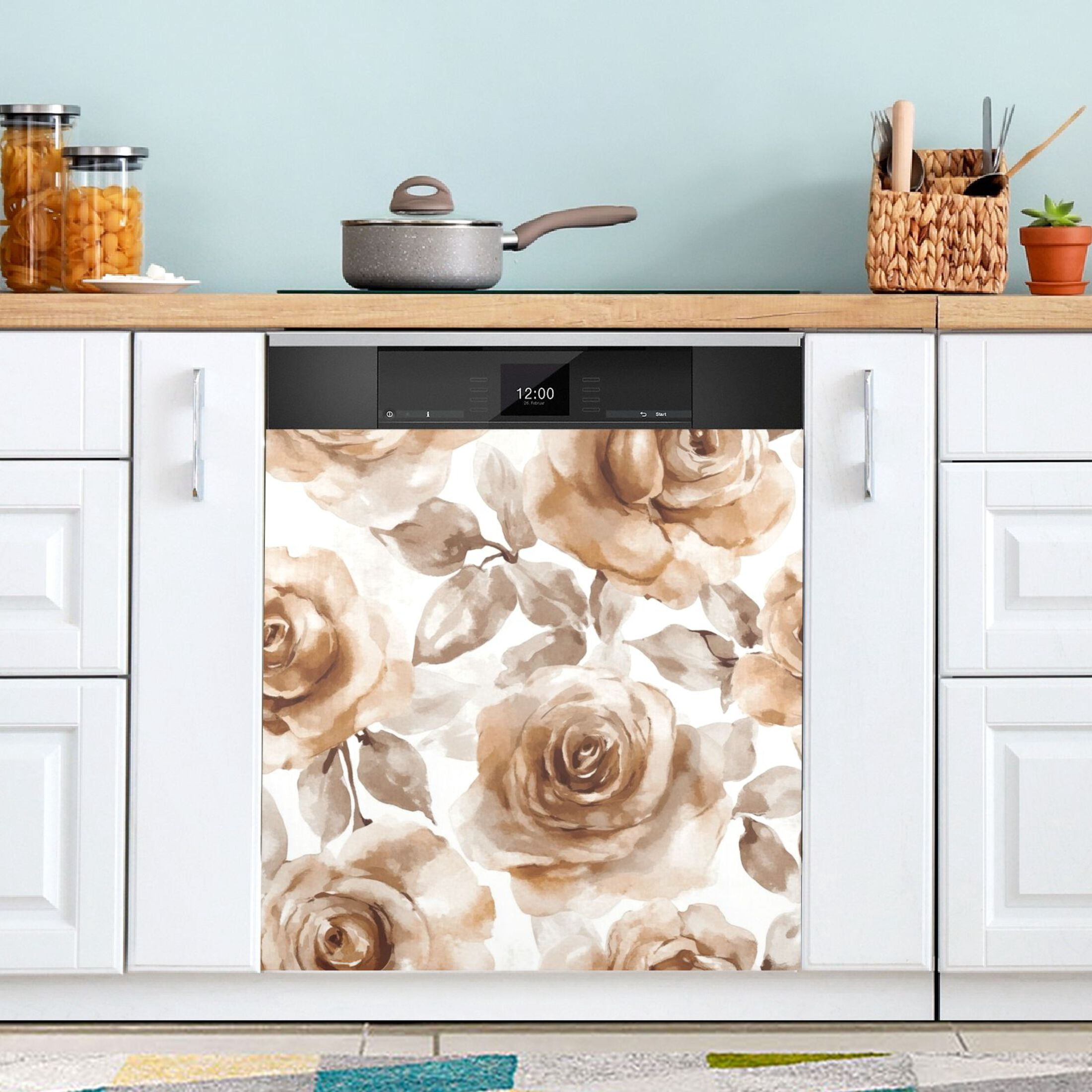 Dishwasher Magnetic Sticker 23x26 Inch Refrigerator Magnetic Sticker Washing Machine Magnetic Sticker Kitchen Panel Magnetic Sticker Home Decor Cartoon Brown Roses Seamless