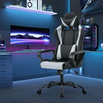Dax Ergonomic Adjustable Height Faux Leather Black and White Gaming Chair with Lumbar Pillow