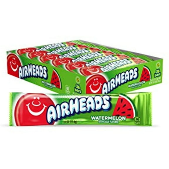 Airheads Candy, Easter, Individually Wrapped Full Size Bars, Watermelon, Bulk Taffy, Non Melting, Party, 0.55 Oz (Pack Of 36)