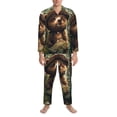 thumbnail image 3 of Fuzoiu Jungle Hat Bear Print Men's Long-Sleeved Pajama,Lounge Button Down Nightwear,Mens Notch Collar Pajama Set -Medium, 3 of 7
