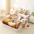 thumbnail image 2 of Manfei Rustic Brown Hummingbird Twin Sheets,Thanksgiving Pumpkin Print Bedding,3 Pieces,1 Flat Sheet,1 Fitted Sheet and 1 Pillowcase, 2 of 6