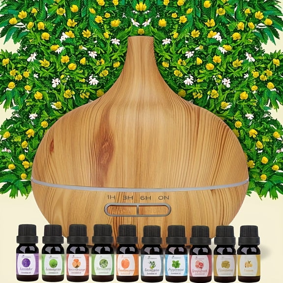 500ML Essential Oil Diffuser with 10 Bottles of Essential Oil,  7-color LED Light, Aromatherapy, Suitable for Home Bedrooms, Living Rooms and Office