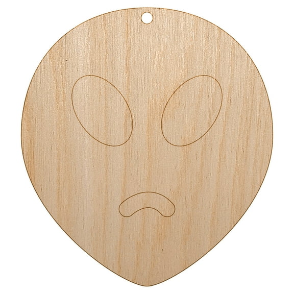Sad Alien Emoticon Wood Holiday Christmas Tree Ornament Unfinished DIY Pre-Drilled Craft