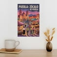 thumbnail image 3 of Evening Market Wall Art Zocalo De Puebla Mexico Retro Travel Poster Historic Plaza Colonial Buildings Canvas Poster, 3 of 8