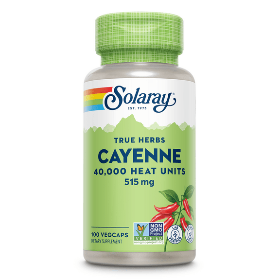 Solaray Cayenne Pepper 515 mg | 40,000 Heat Unit | Healthy Digestion, Circulation, Metabolism & Cardiovascular Support | Non-GMO | 100 VegCaps