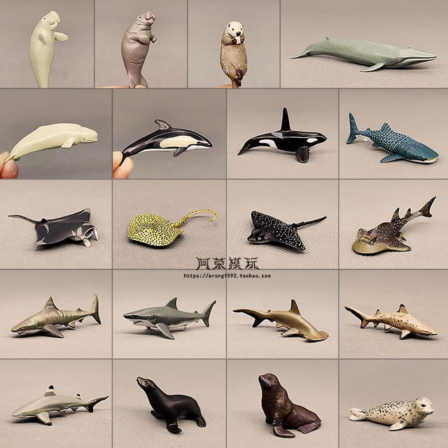 Marine Animal Model Sea Lion Walrus Jaws Sperm Whale Shark Dolphin Manta Rays Oceans World DIY Mini Figurine Action Figures Toys17 He Qiyong unisex
