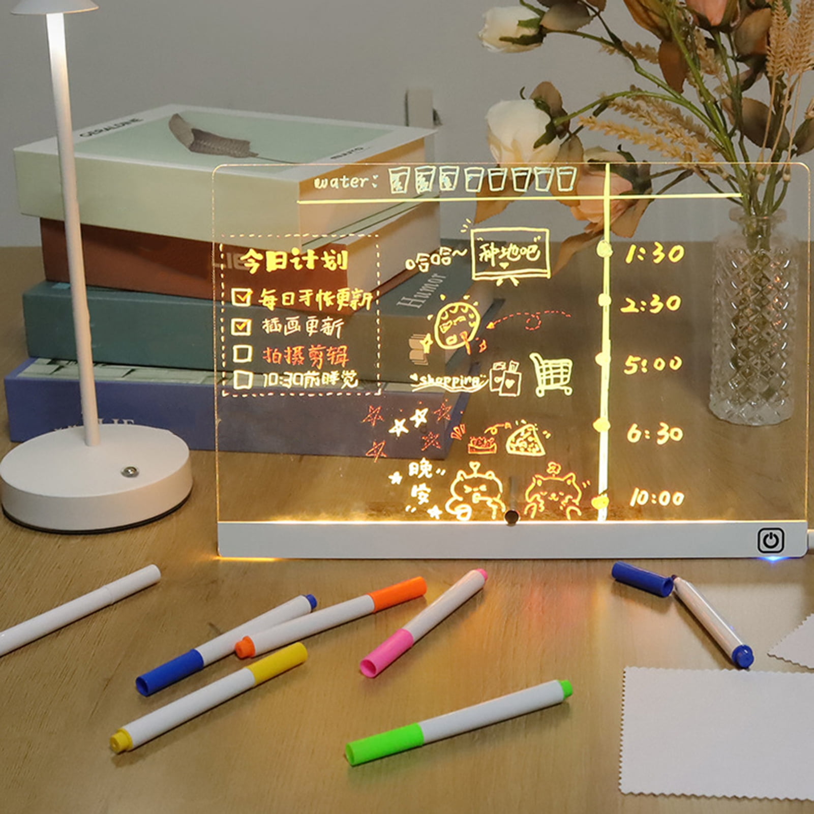 Sylvtty LED Note Board Rechargeable Acrylic Memo Pad Erasable Glowing Message Board To-do List Board Reusable Weekly Planner