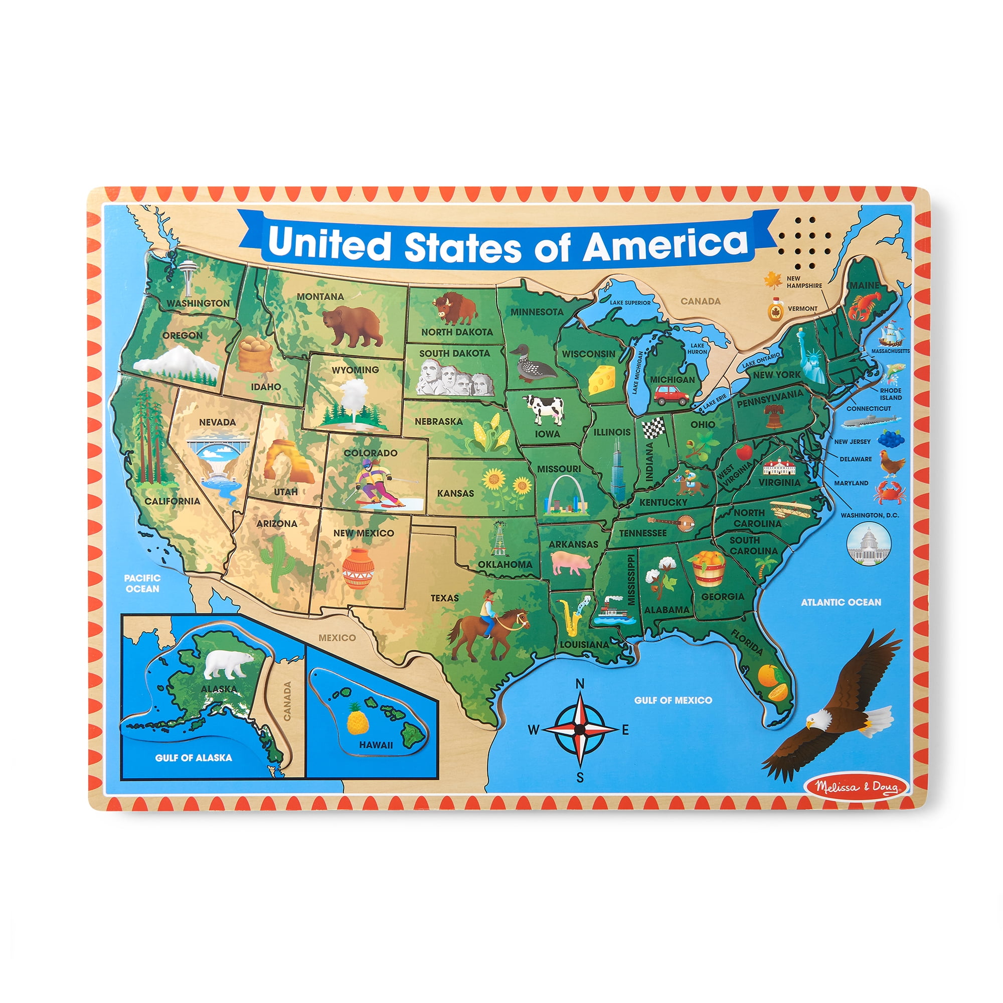 アメリカ合衆国　積み木　地図 Melissa & Doug, USA Map Floor Puzzle, 51 pcs, 2 x 3 feet - Walmart.com