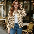 thumbnail image 2 of SCRAWLGOD Leopard Print Brown Beige Women's Crewneck Zip up Long Sleeve Jacket with Pockets Running Sweatshirts Jackets Hoodless Stylish Soft Lightweight Coat, XXL, 2 of 7