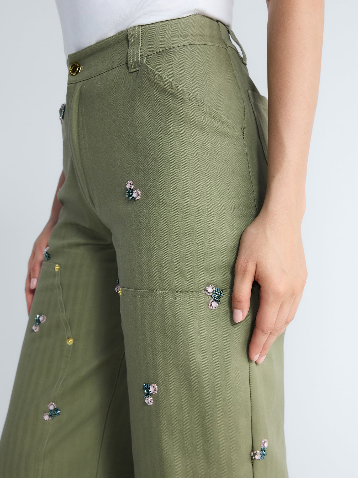 Free Assembly Women's and Women’s Plus Embellished Cotton Carpenter Pants, 30" Inseam, Sizes 0-28W