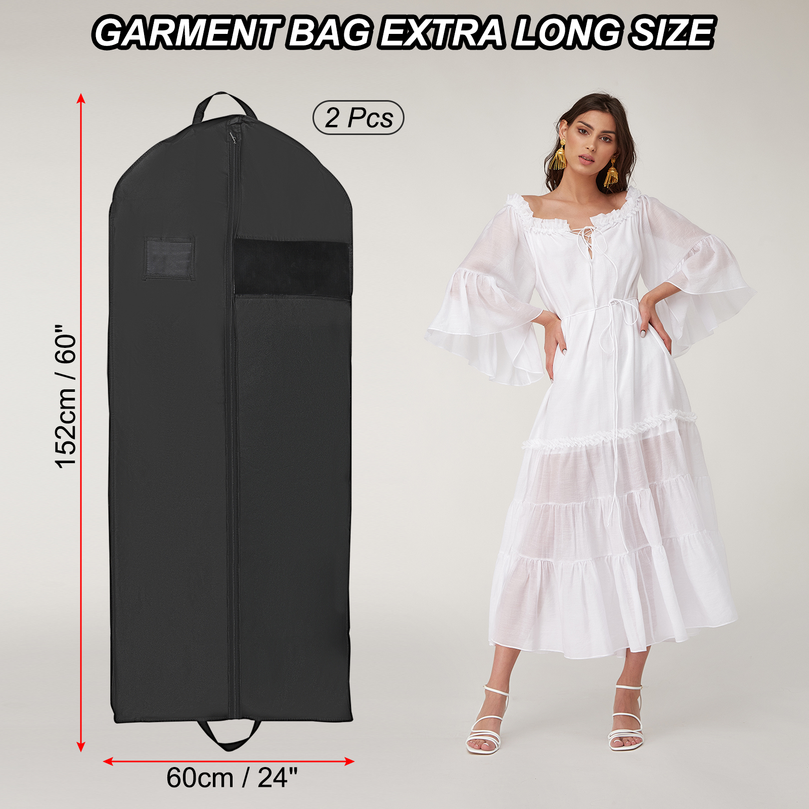 Uxcell 60 Inch Garment Bag Suit Bags for Closet Storage and Travel Hanging Clothes for Coat Jacket, 2 Pack (60*24*4")