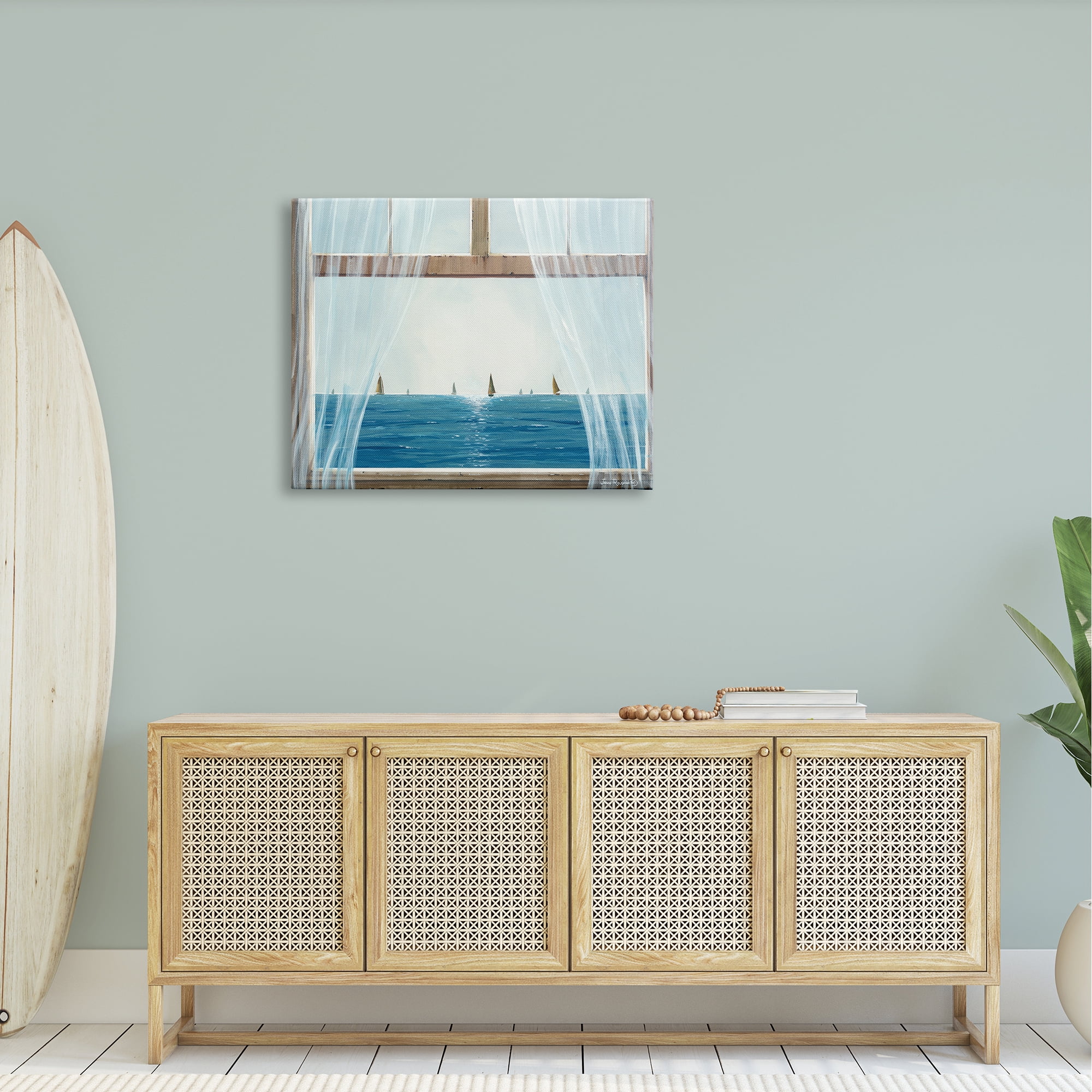 Stupell Industries Serene Beach House Window View Sailboats Ocean Canvas Wall Art, 40 x 30, Design by John Rossini