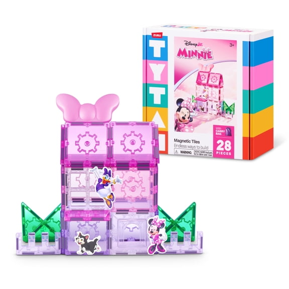 Official Disney Junior Minnie Mouse TYTAN Magnetic Tile 29-Piece Travel Set by ZURU - Colorful STEM Construction Toy for Kids Ages 3