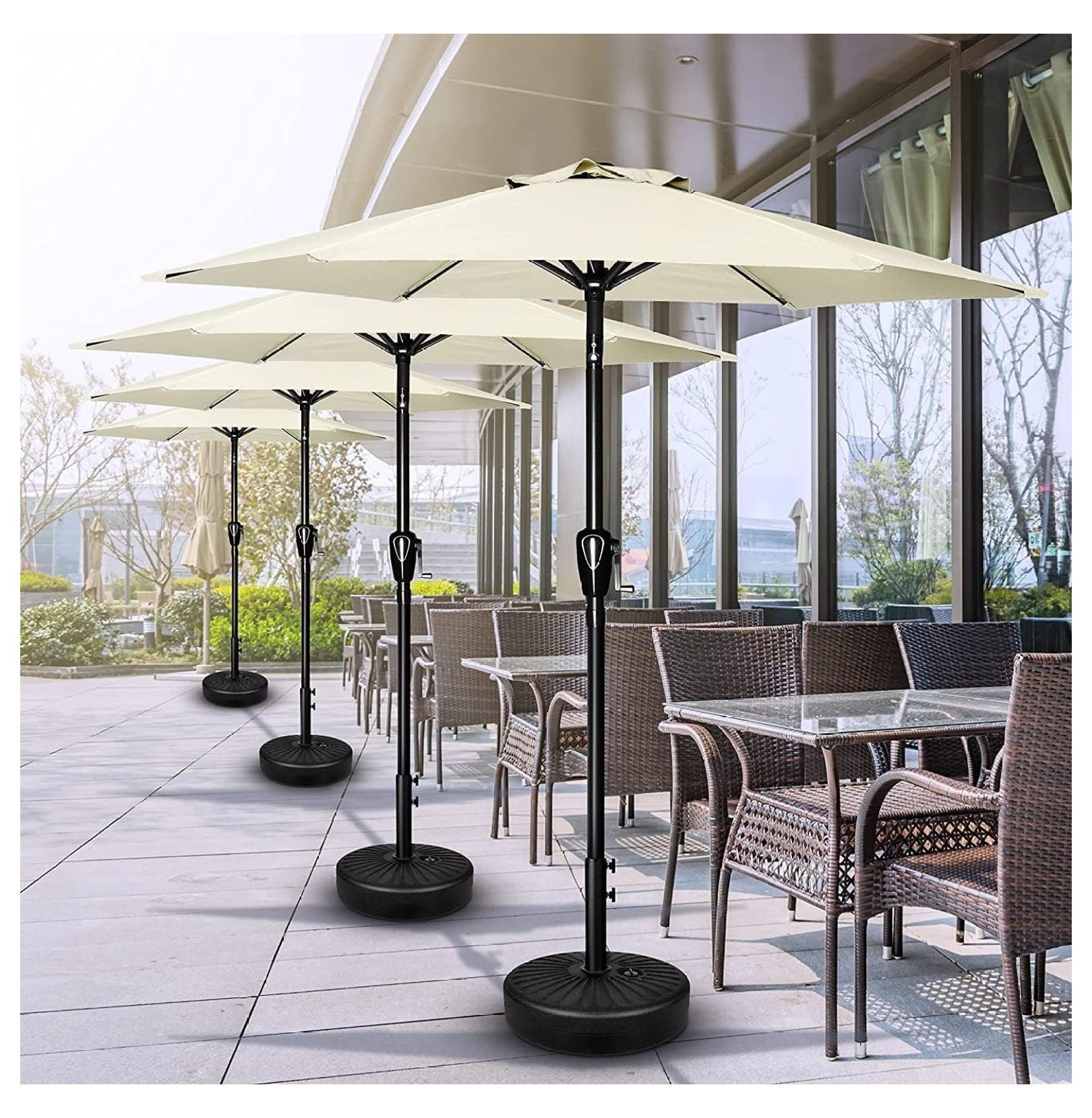 2 Pack 9FT Outdoor Patio Umbrella Table Umbrella with Push Button Tilt and Crank, 8 Sturdy Ribs, UV Protection Waterproof for Garden, Lawn, Deck, Backyard, Pool, Creamy White