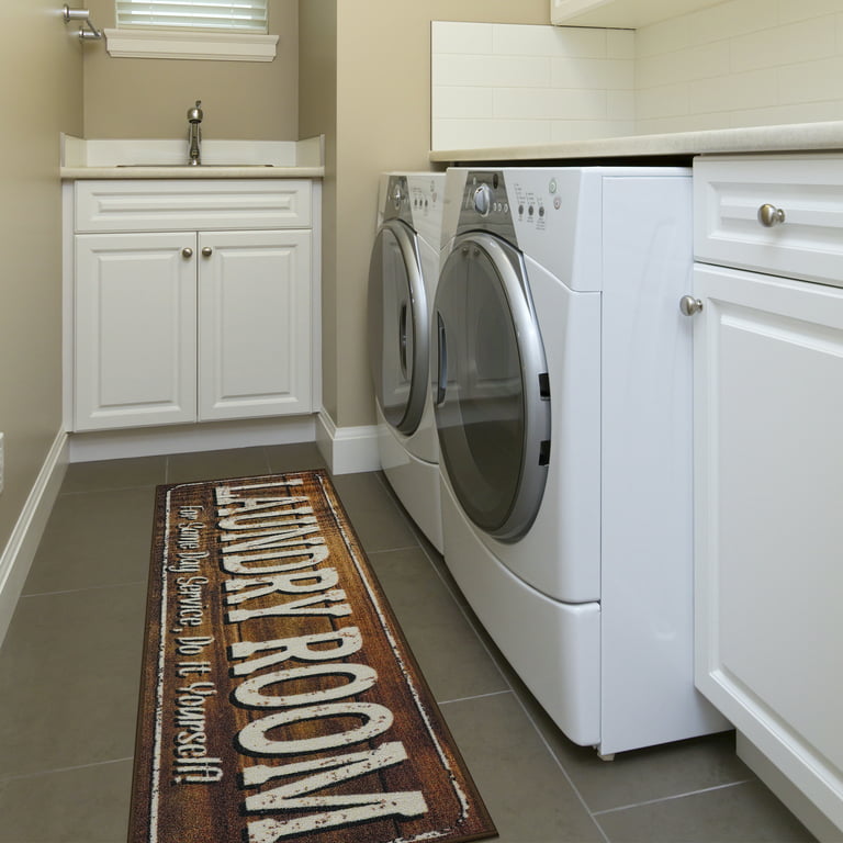 Non-slip Floor Mat, Machine Washable Text Design Laundry Room Rug