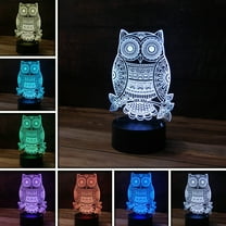3D Owl Bird Mandala Design Desk Light, 7 Color LED Base Lamp with USB, Battery, and a Touch control Rotating Fade or Solid Color mode. A perfect Nightlight for Kids or a unique gift for any age.