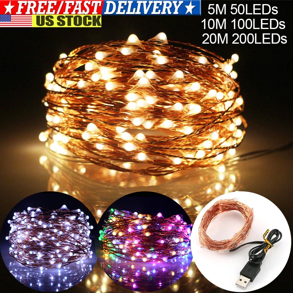 50/100LEDs USB Operated Mini Copper Wire String Fairy Lights Lamp Xmas Party 10M 