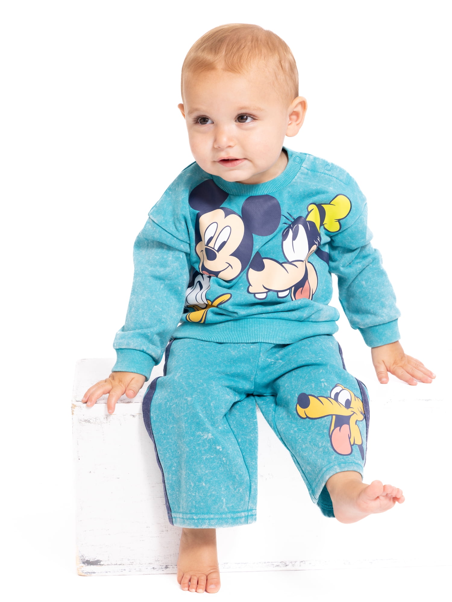 Mickey and Friends Baby Long Sleeve Graphic Crewneck Tee with Matching Pants, 2-Piece, Sizes 0/3M-24M