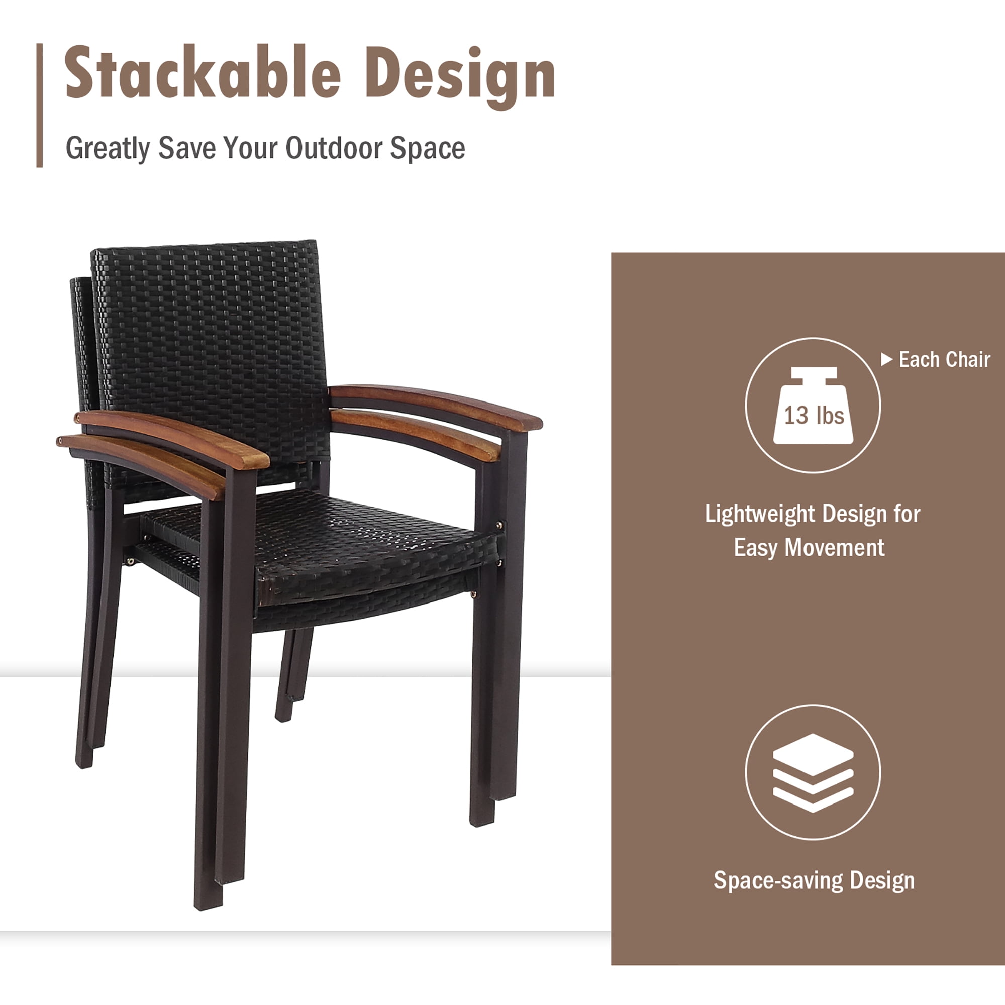 Costway Set of 4 Outdoor Patio PE Rattan Dining Chairs Armrest Stackable Garden