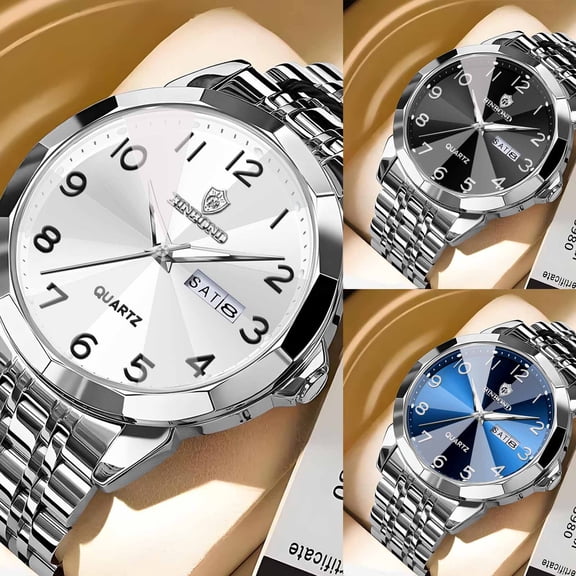 Resicozy Mens Gold Watches Stainless Lightweight Watch with Date Classic Watch Gold White Blue Black Dial White#1