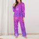 thumbnail image 2 of Fotbe Pink Purple Glitter Conjunto de Pijama de Manga Larga para Mujer con Estampado, Ropa de Dormir de 2 Piezas, Conjunto de Casa Suave y Cómodo con Bolsillos-Medium, 2 of 7