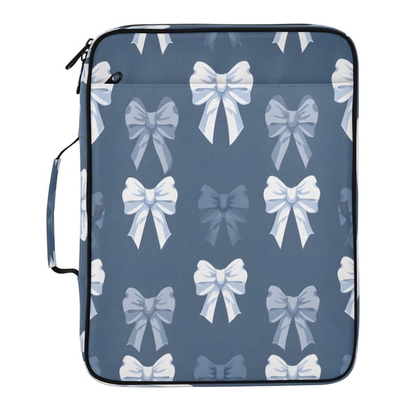 BZSMCE White Bow Blue Background Pattern Pattern Water-Resistant Filing Folder Binder Organizer Keeper 1.2 Inch 3-Ring 7-Pocket Expanding File