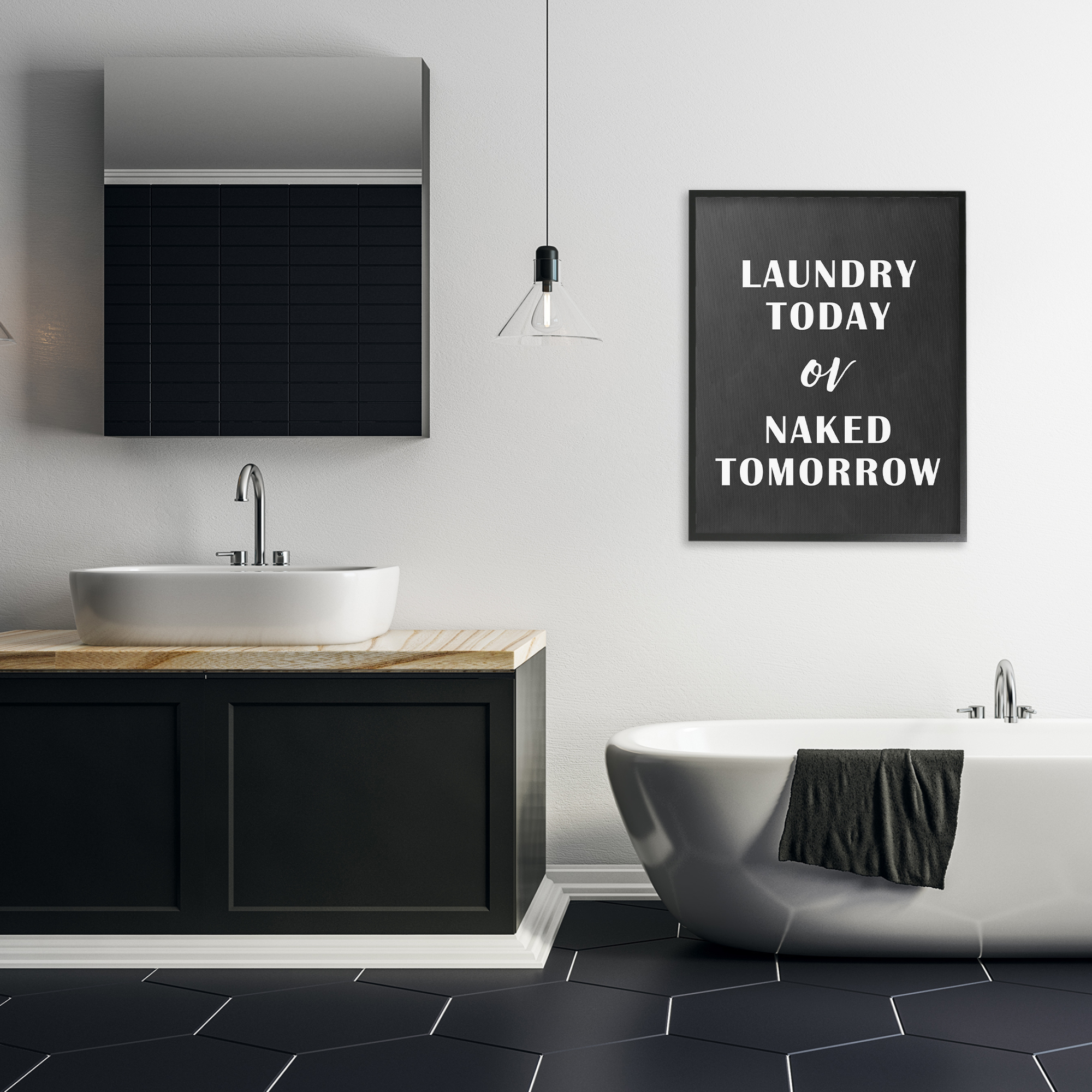 Stupell Industries Laundry Today Chalkboard Typography Painting Black Framed Art Print Wall Art, 24 x 30