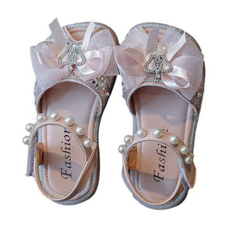 

Kids Little Girls Sandals Closed-Toe Non-Slip Flats Bow Pearl Sandals Summer Fashion Breathable Princess Sandals 2-12 Years