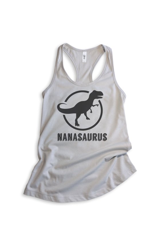 Nanasaurus Tank Top, Ladies Racerback Tank Top, Nana Tank, Family Dinosaur Tank, Silver Gray, Medium