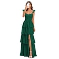 thumbnail image 1 of Vestido de dama de honor Dessiny verde oscuro con tirantes finos, talla grande, 1 of 7